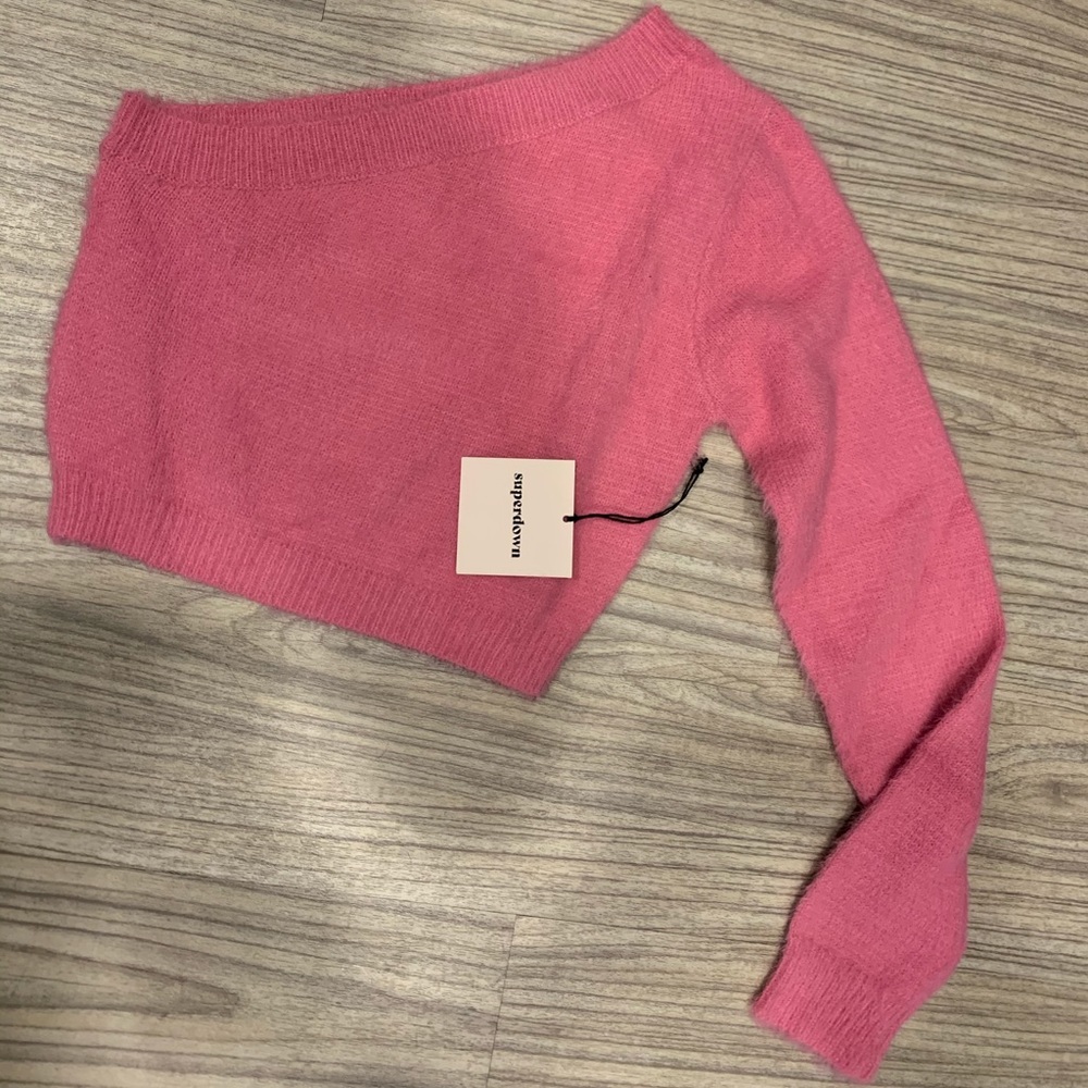 One shoulder fuzzy top